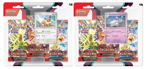 Pokémon : EV03 Flammes Obsidiennes - 2 Tripack / Evoli + Tomberro